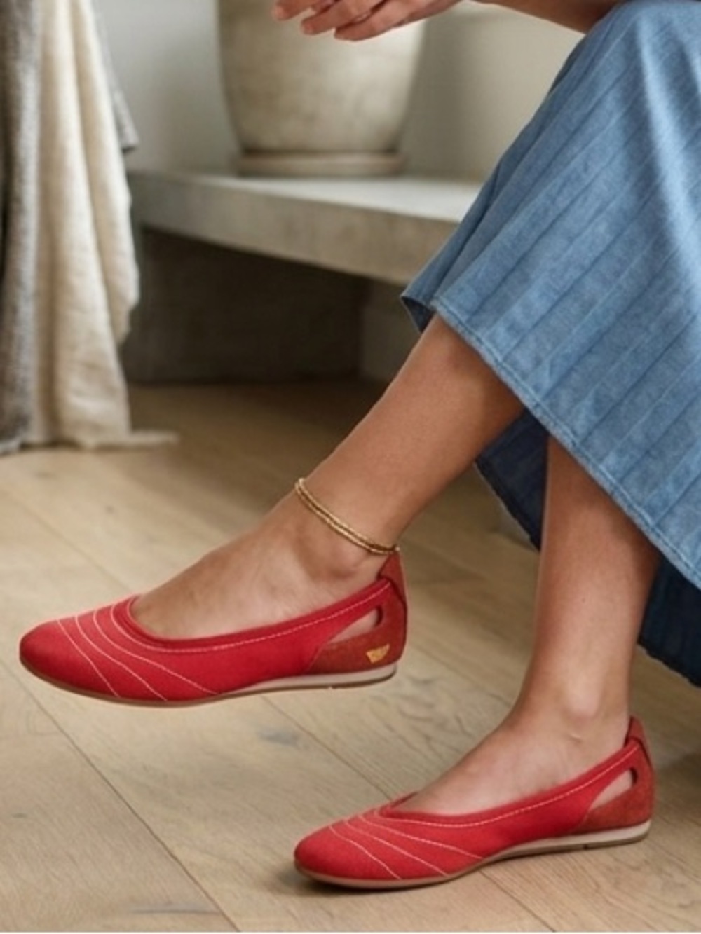 Gola Red Canvas Ballet Flats with Contrast Stitching Size 7